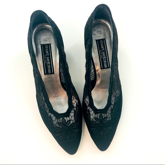 VTG Stuart Weitzman Black Structured Lace Low Heel - Picture 10 of 13